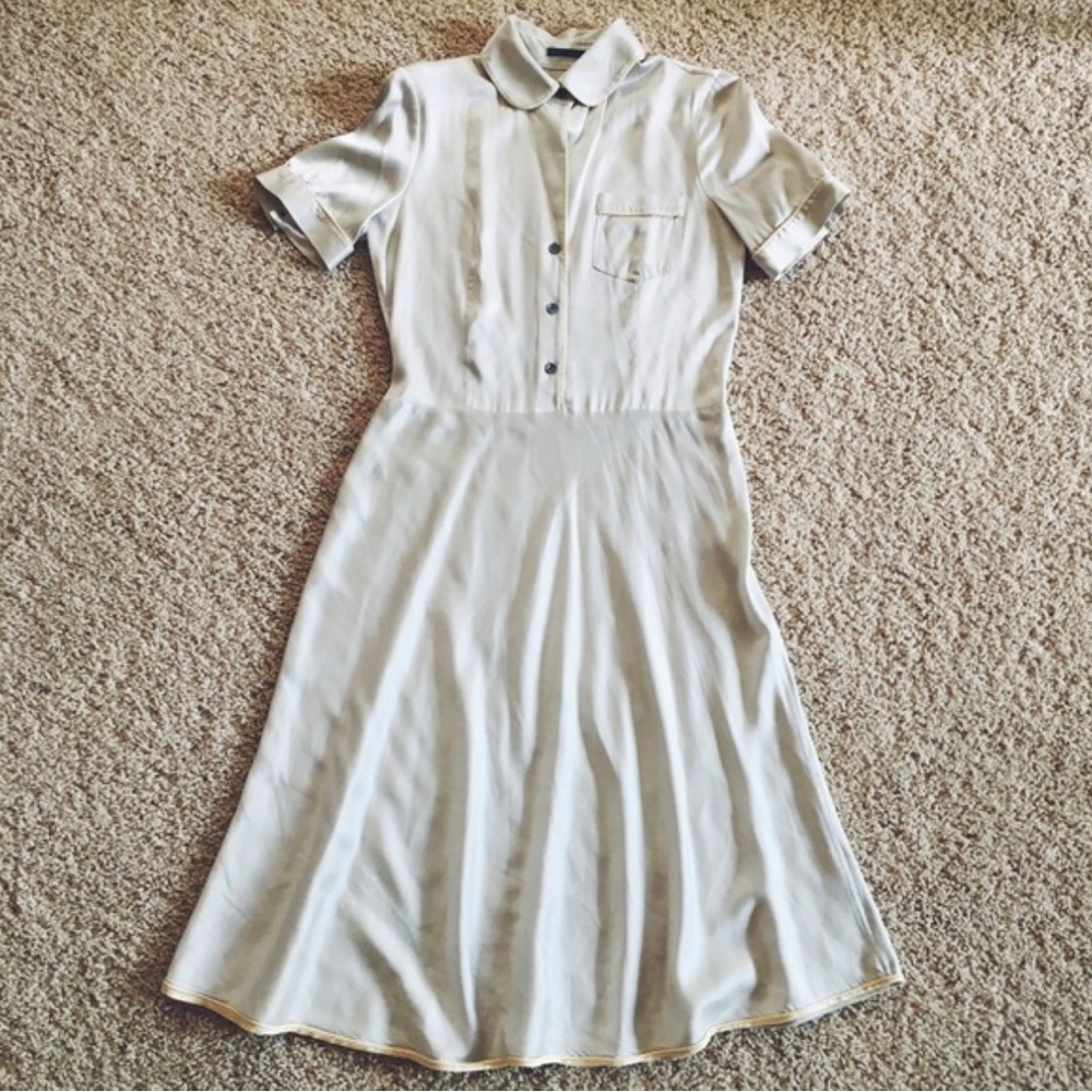 Theory Silk Collared Midi Dress